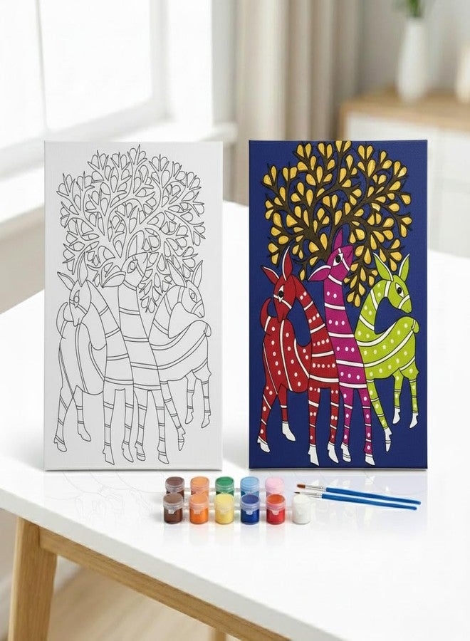 HOBBY INDIA مجموعة لوحة الرسم على قماش من هوبي إنديا للأطفال والكبار | هدية فنية وحرفية يدوية للأولاد والبنات | تصميمات فنية هندية يدوية جاهزة | ديكور للمنزل، غرفة النوم، غرفة المعيشة والمكتب (12 × 9 بوصة) (عزيزي) - Image 1